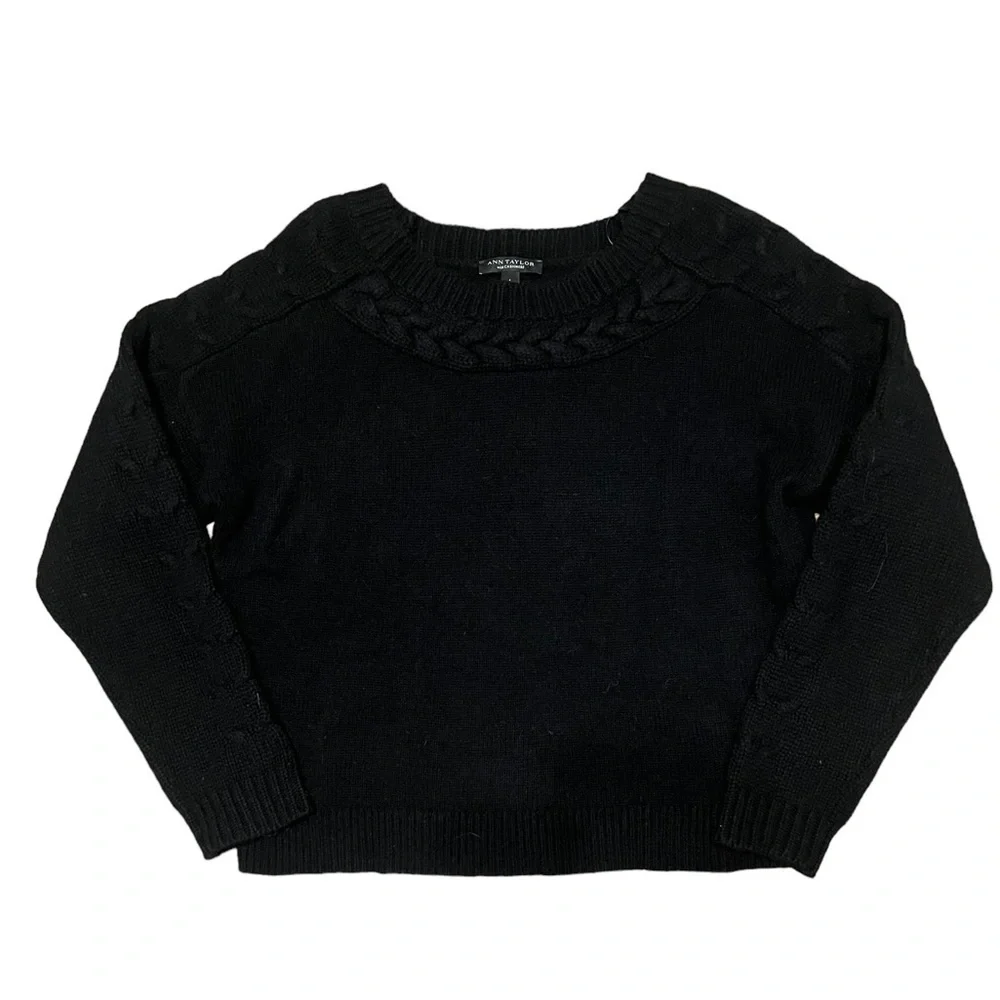 Ann Taylor cashmere and wool blend black scoop neck sweater